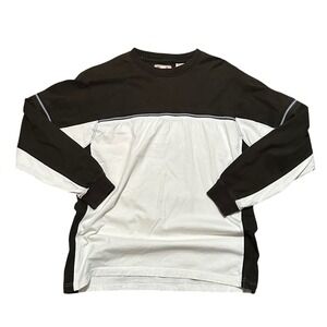 Point Zero Mens Long Sleeve T-Shirt Colorblock Black White Cotton Vintage Size M